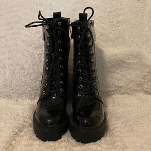Glossy Black Lace-Up Boots for Women